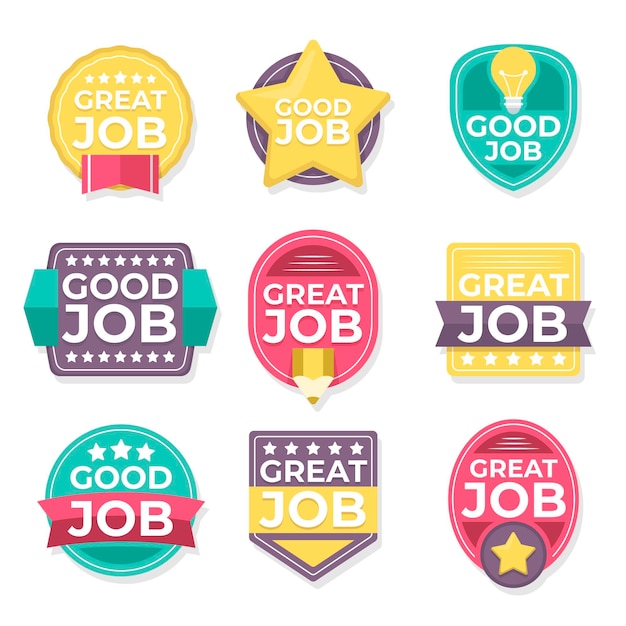 Free vector flat design good job and great job sticker collection