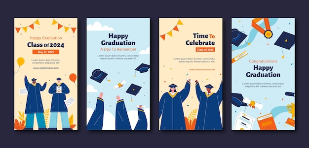 Free vector flat design graduation celebration instagram stories