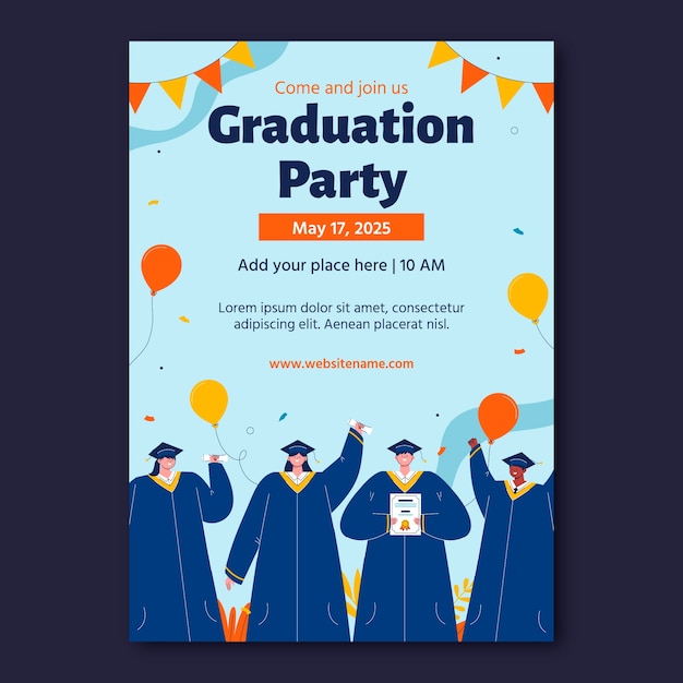 Flat design graduation celebration invitation template