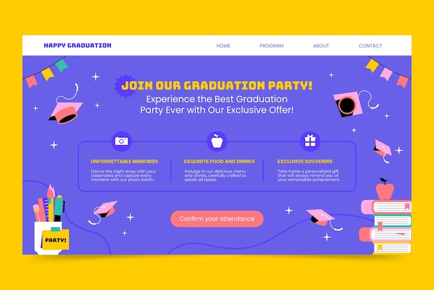 無料ベクター フラットなデザインの卒業テンプレート