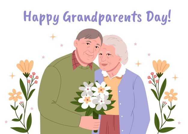 花の背景とフラットなデザインの祖父母の日