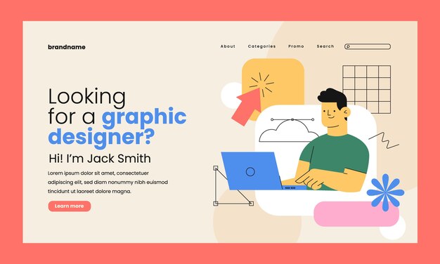 Flat design graphic designer  landing page