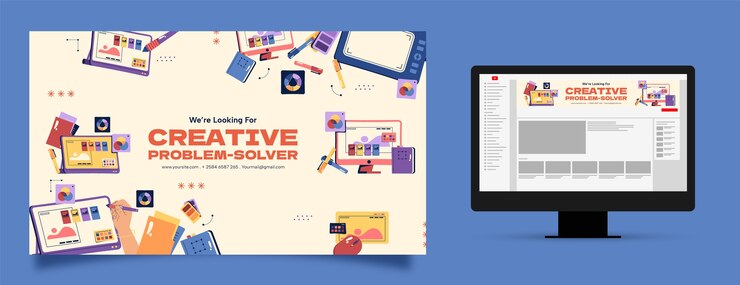 Free Vector flat design graphic designer  youtube channel art