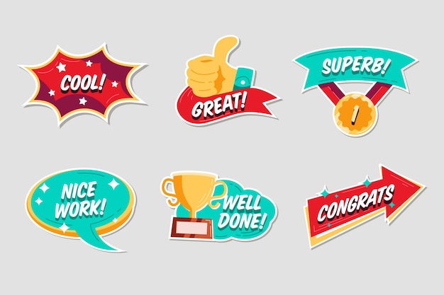 Flat design great job stickers pack