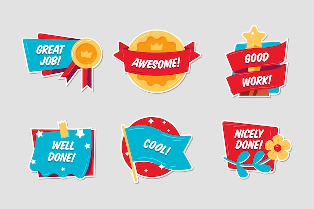 Flat design great job stickers pack