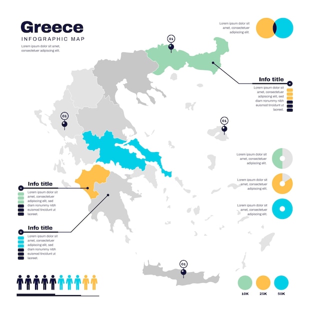 Плоский дизайн карты grece инфографики
