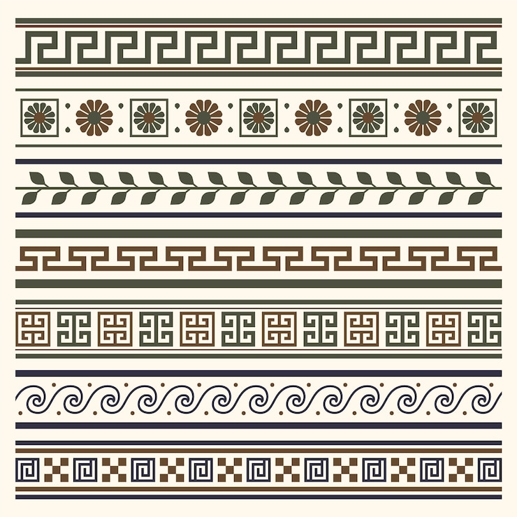 無料Vector フラットなデザインのギリシャのボーダーセット