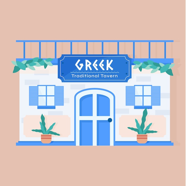 Flat design greek tavern illustration