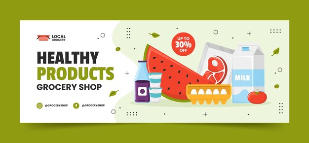 Flat design grocery store facebook cover