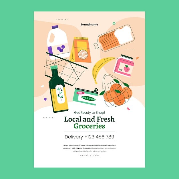 Free vector flat design grocery store poster