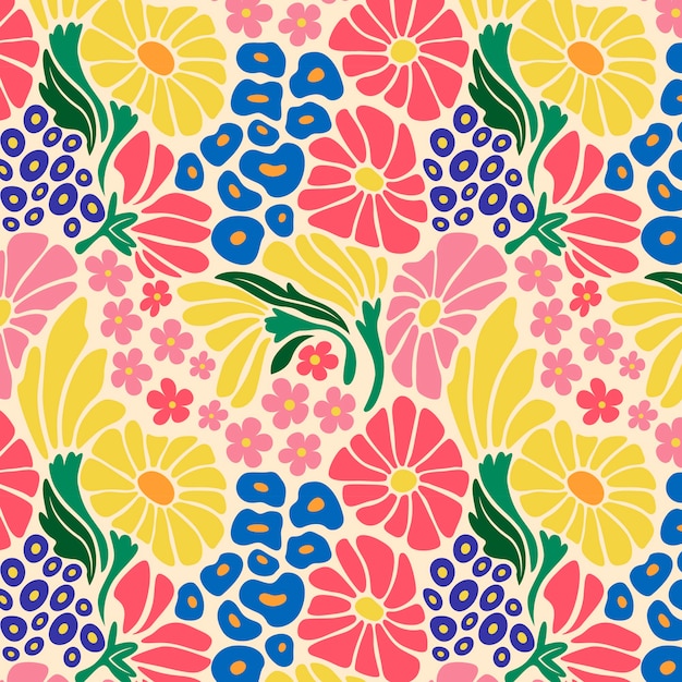 평평한 디자인의 그루비 꽃 패턴