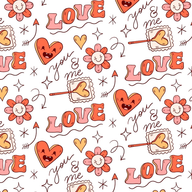 Free vector flat design groovy love pattern