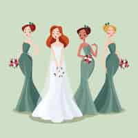 Free vector flat design group of bridesmaids with bride