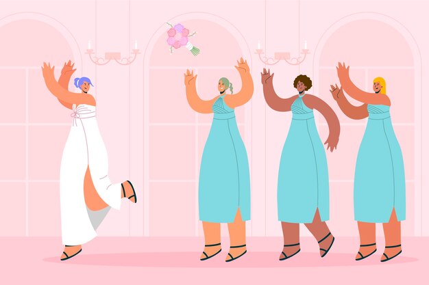 Free vector flat design group of bridesmaids with bride