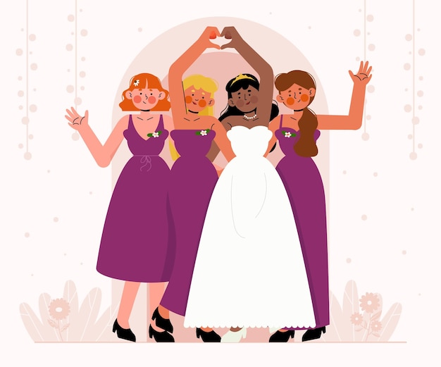 Flat design group of bridesmaids with bride