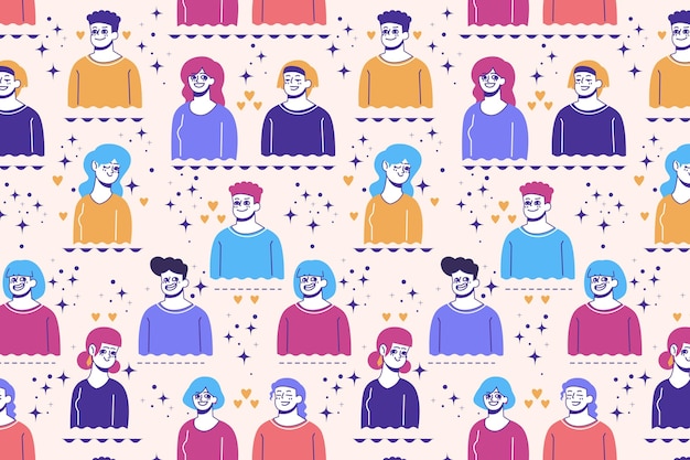 Free vector flat design group of people seamless wallpaper