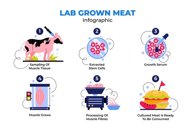 Flat design grown meat infographic