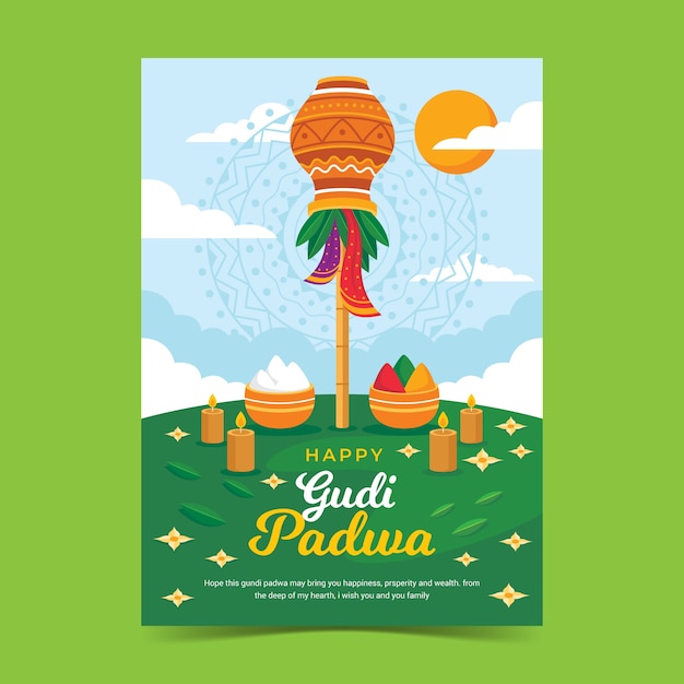 Free vector flat design gudi padwa poster