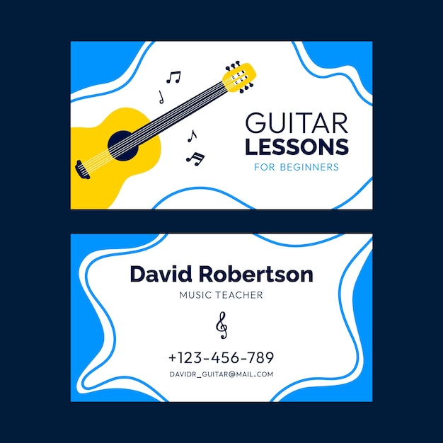 Free vector flat design guitar lesson business card template