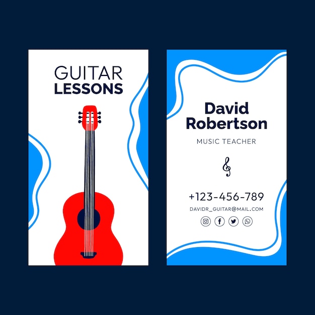 Free vector flat design guitar lesson business card template