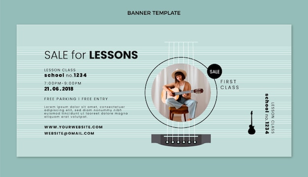 Free vector flat design guitar lessons sale background