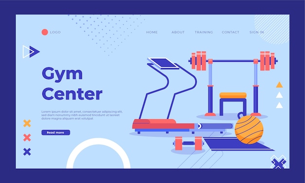 Free vector flat design gym center landing page