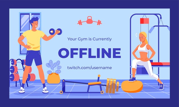 Flat design gym center twitch background