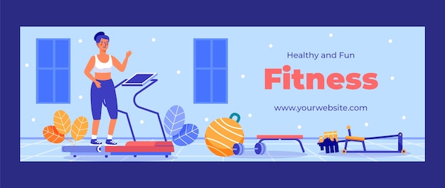 Free vector flat design gym center twitter header