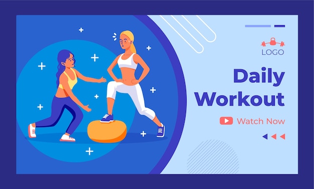 Free vector flat design gym center youtube thumbnail