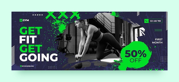 Flat design gym facebook cover design template