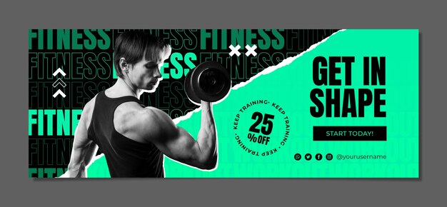 Flat design gym fitness facebook cover template