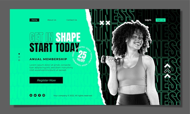 Free vector flat design gym fitness landing page template