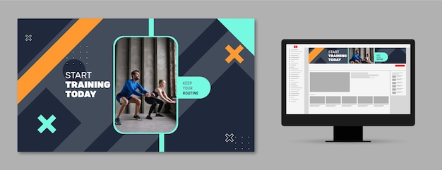 無料ベクター フラットデザインジムフィットネスyoutubeチャンネルアート