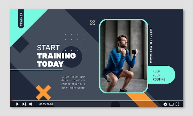 Free vector flat design gym fitness youtube thumbnail