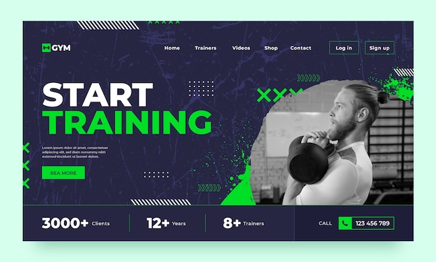 Free vector flat design gym landing page design template