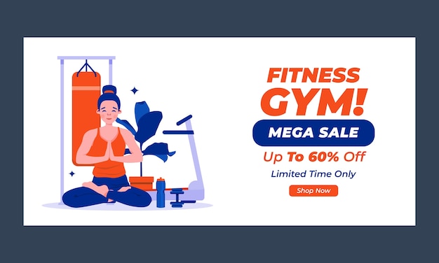 Flat design gym sale banner template