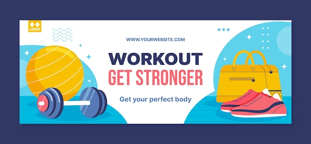 Flat design gym training facebook cover