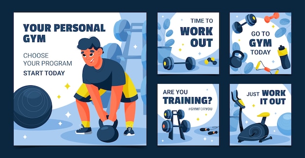 Free vector flat design gym training instagram post template