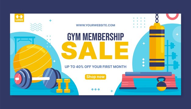 Flat design gym training  sale banner template