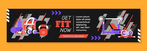 Flat design gym training twitch banner