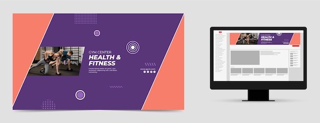 Flat design gym training youtube channel art template