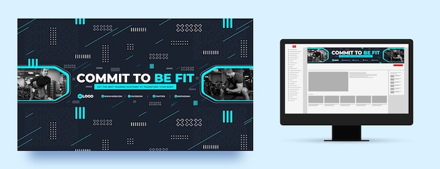 Free vector flat design gym training youtube channel art