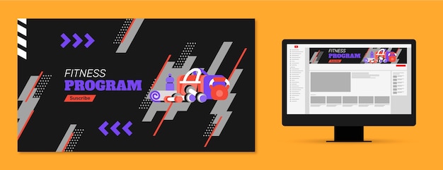 Vettore gratuito canale youtube di allenamento in palestra design piatto art