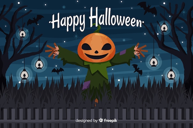 Flat design halloween background with scarecrow