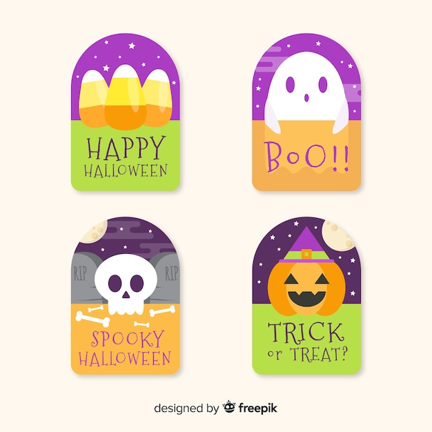 Vettore gratuito collezione di badge halloween design piatto