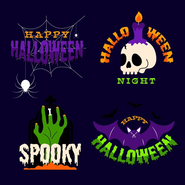 Flat design halloween badge collection