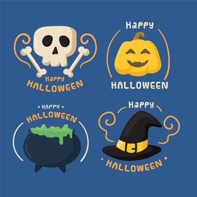 Flat design halloween badge collection