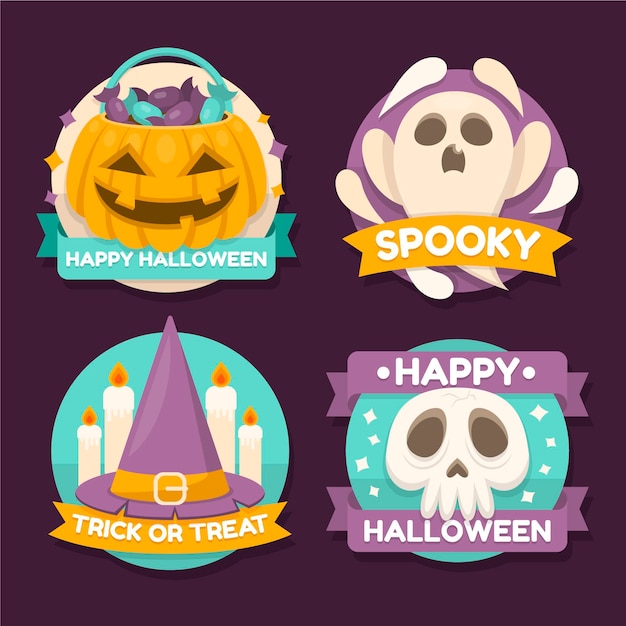 Collezione di badge halloween design piatto