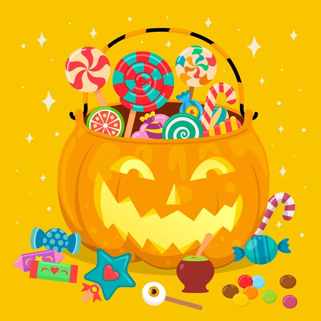 無料ベクター フラットデザインのハロウィンバッグのコンセプト