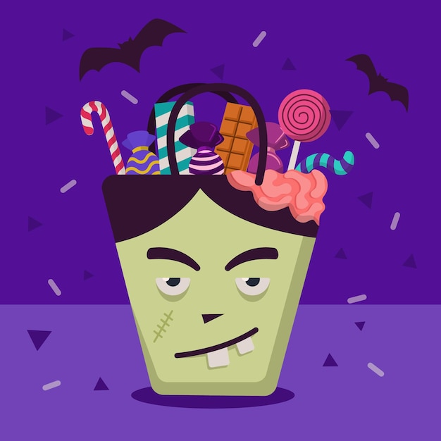 Бесплатное векторное изображение Сумка на хэллоуин в плоском дизайне